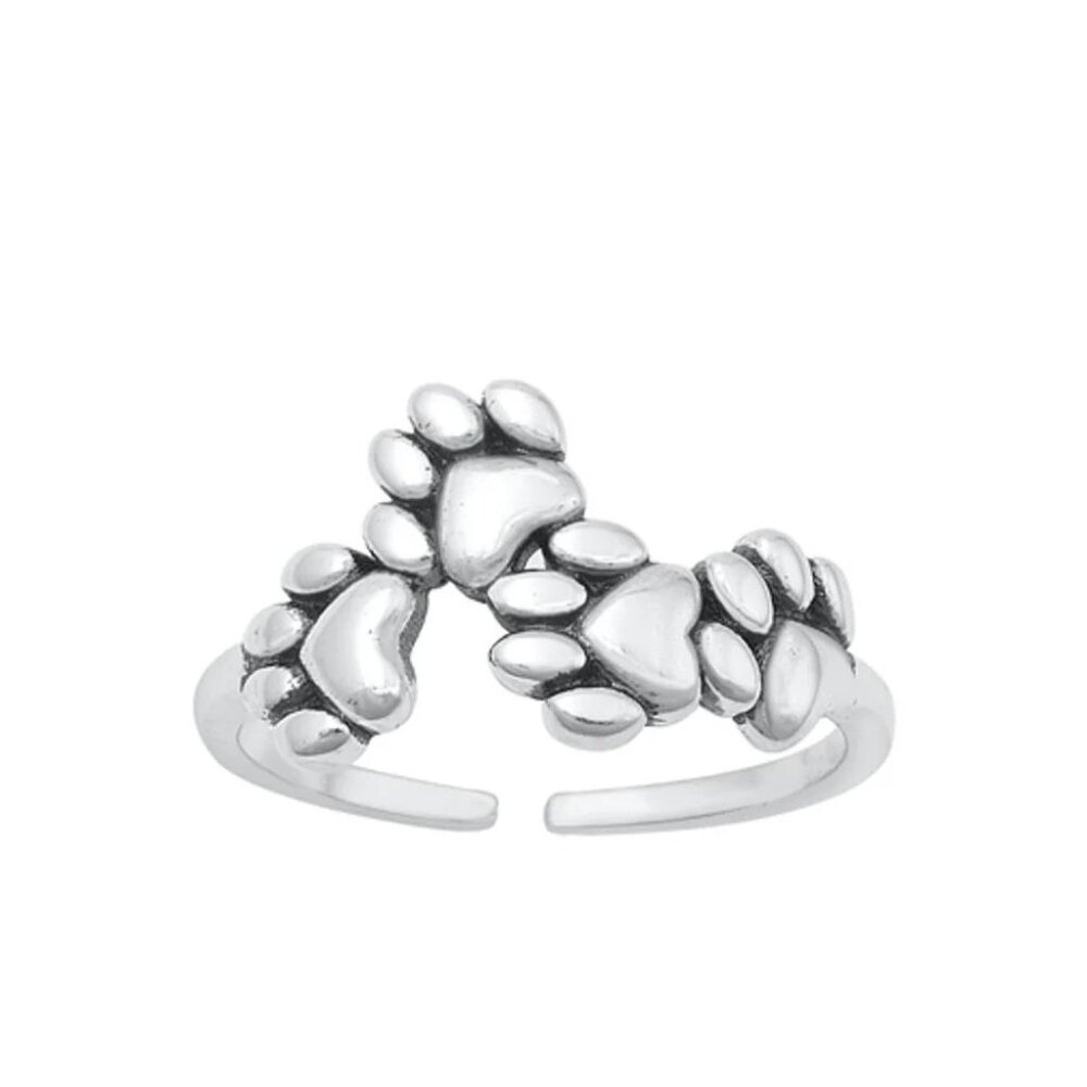 NWT- Sterling Silver (925) Adjustable Toe Ring, Paw Prints